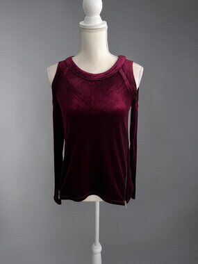 PATRIZIA LUCA Burgundy Velvet Cold Shoulder Top Size XS